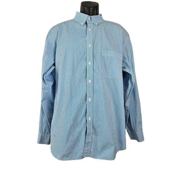 Roundtree & Yorke Mens Blue/White Striped Button-Down Shirt XL Casual Dress-Up - Picture 1 of 8